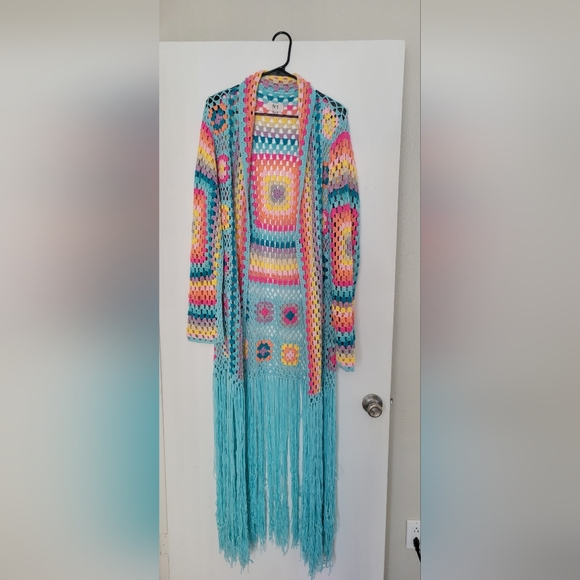 Long Multi Color Knitted Cardigan - Picture 2 of 7